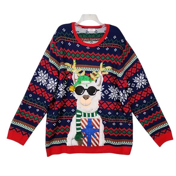 FUNNY LLAMA DRINK POUCH UGLY CHRISTMAS SWEATER UNISEX ADULT XXXL 3XL PARTY TACKY - Picture 1 of 4
